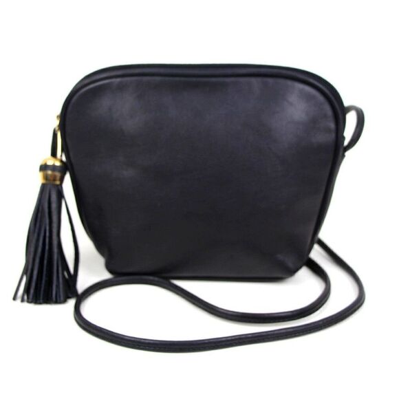 TIGNANELLO BLACK GENUINE LEATHER TASSEL CROSSBODY SHOULDER BAG HANDBAG PURSE - Picture 2 of 16